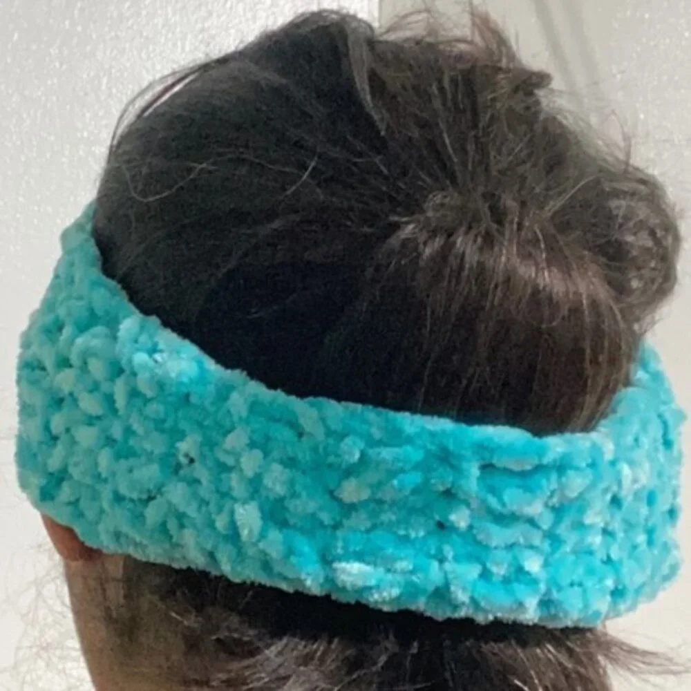 Chenille Crochet Stretch Headband Teal 21 inches x 3 inches
